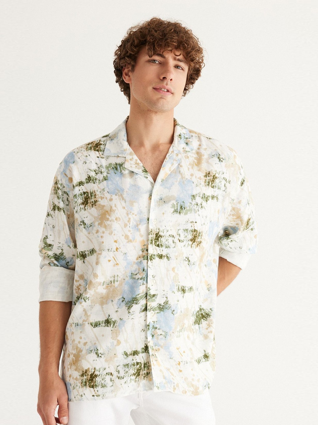 

ALTINYILDIZ CLASSICS AC Co. Men Abstract Printed Opaque Casual Shirt, Cream