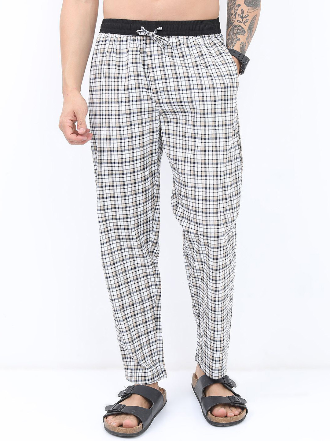 

HIGHLANDER Checked Straight-Leg Lounge Pants, White