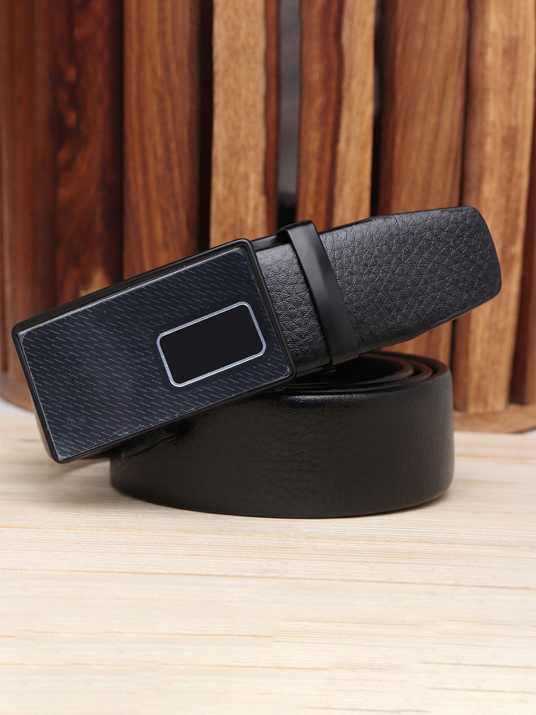 

WINSOME DEAL Men Textured Slider Buckle Closure Formal Belt, Black