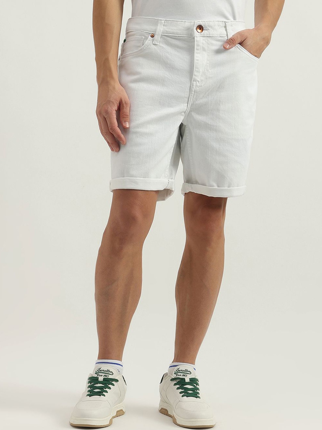 

United Colors of Benetton Men Slim Fit Denim Shorts, White