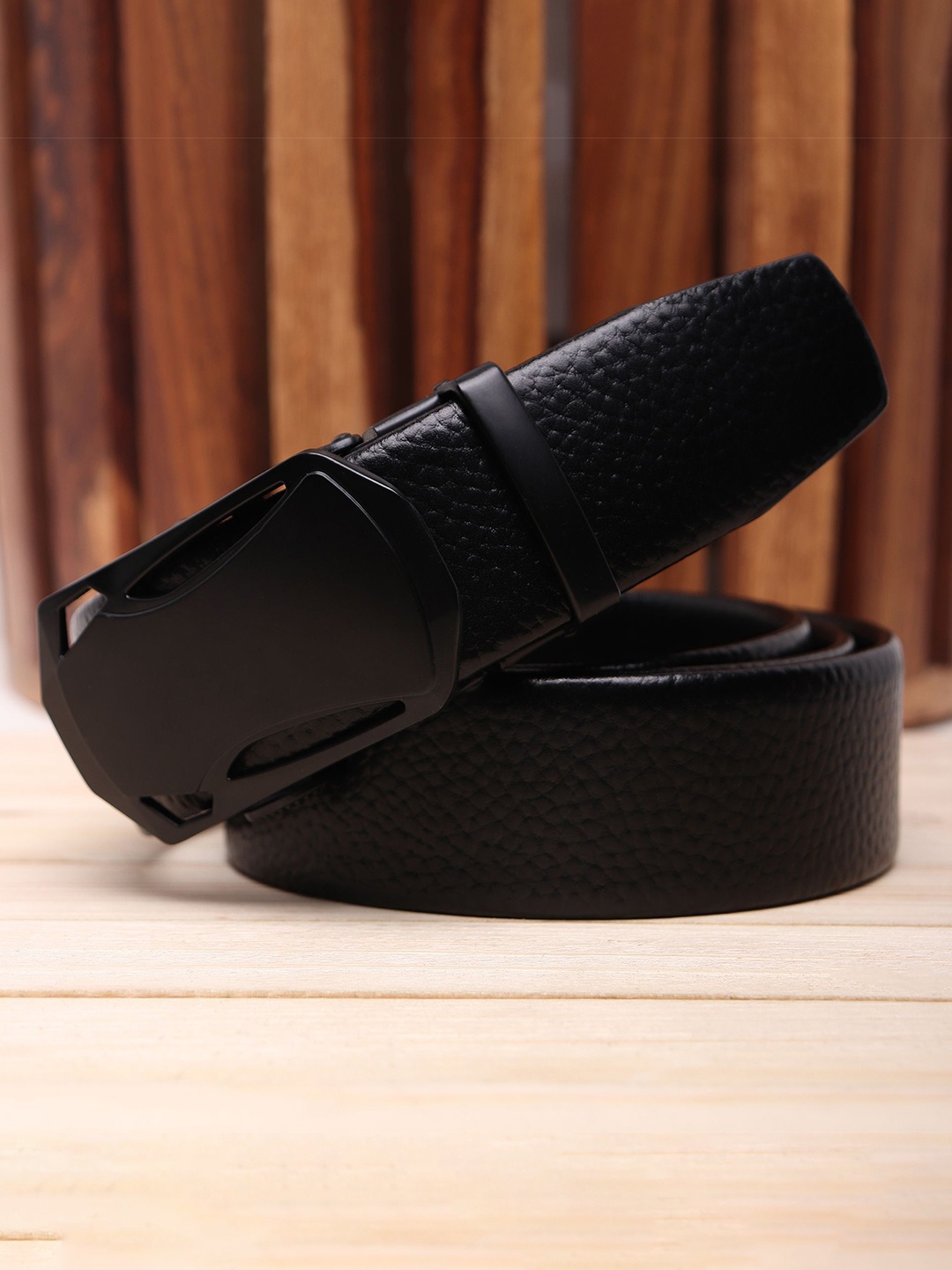 

WINSOME DEAL Men Slider Buckle Closure Textured Formal Belt, Black