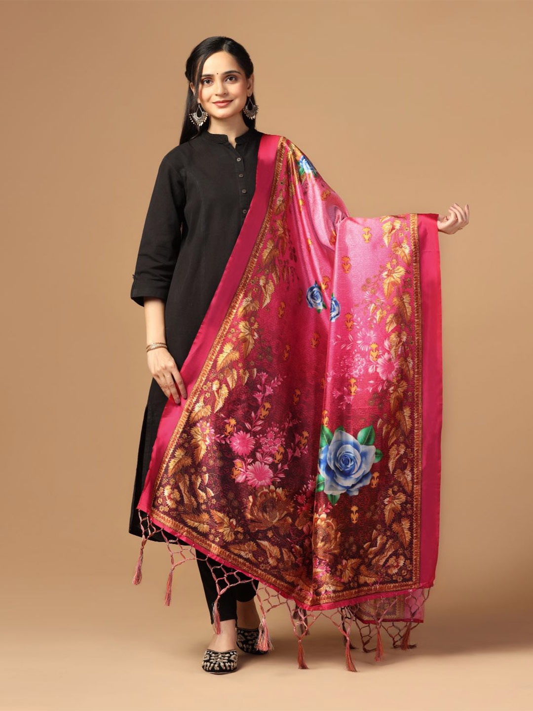 

Kaizen TEXO FAB Ethnic Motifs Printed Assam Silk Dupatta, Pink