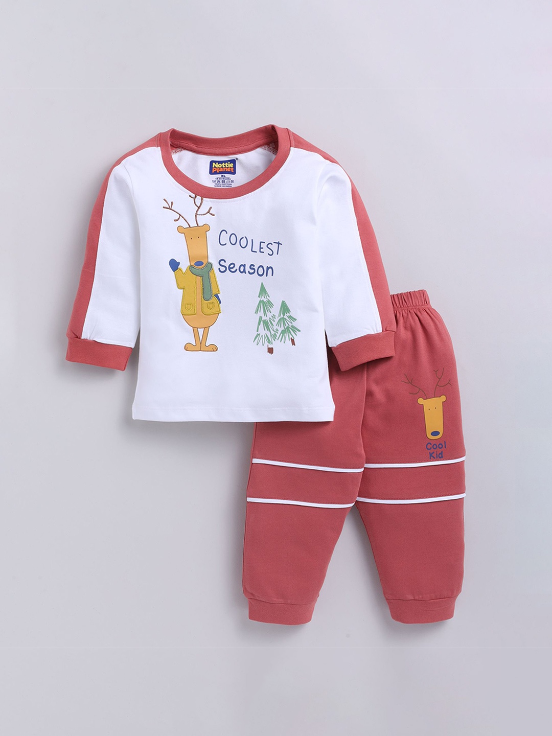 

Nottie Planet Boys Printed Round Neck Pure Cotton T-shirt With Jogger, Rust