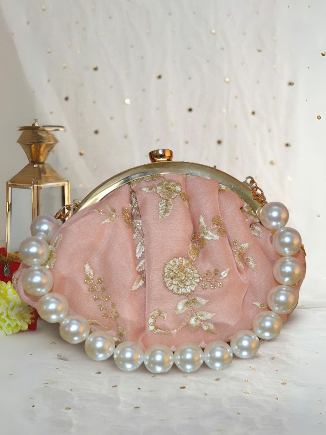 

ARTFLYCK Embroidered Potli Clutch, Pink