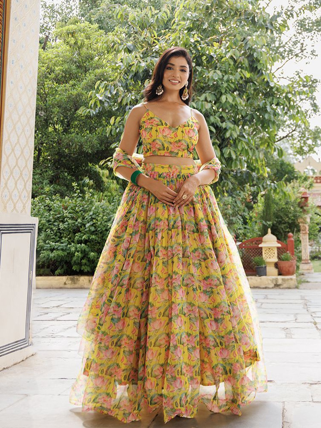 

Ragavi Printed Ready to Wear Lehenga & Blouse With Dupatta, Yellow