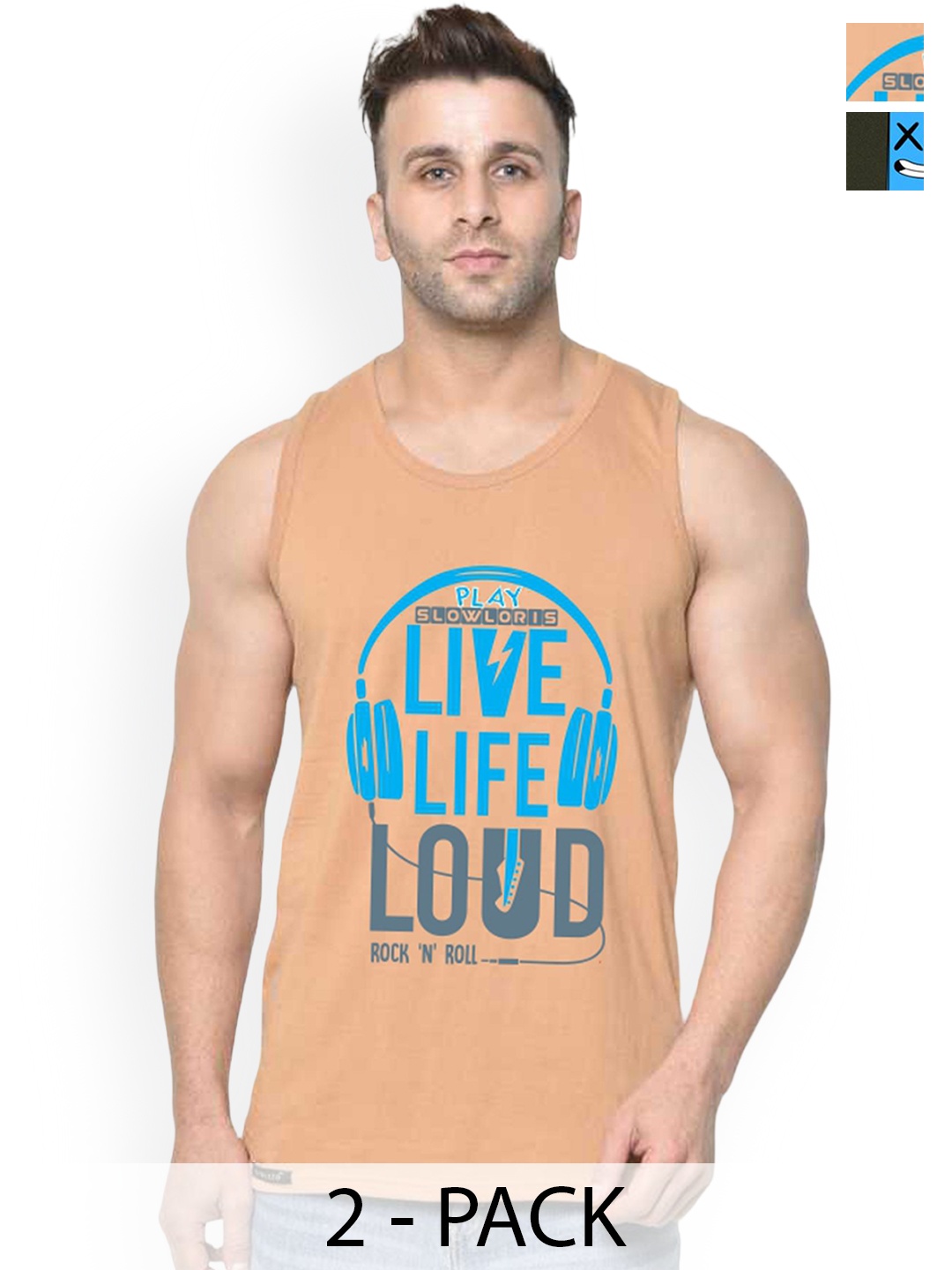 

SLOWLORIS Pack Of 2 Men Printed Innerwear Gym Vests, Rust