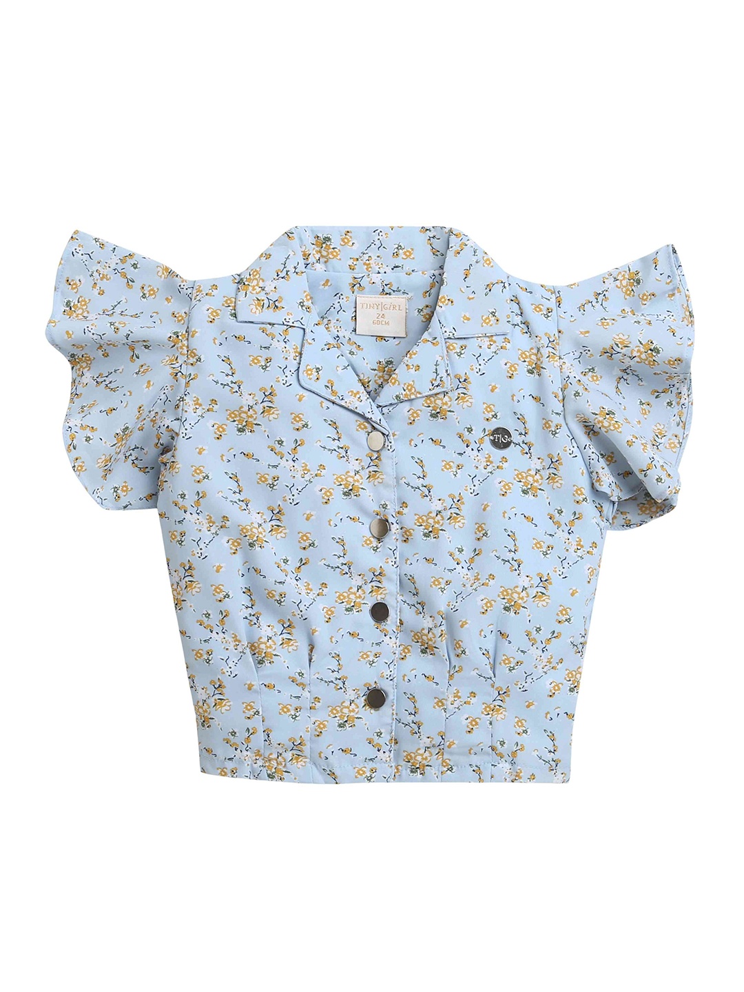 

Tiny Girl Girls Floral Printed Lapel Collar Top, Blue