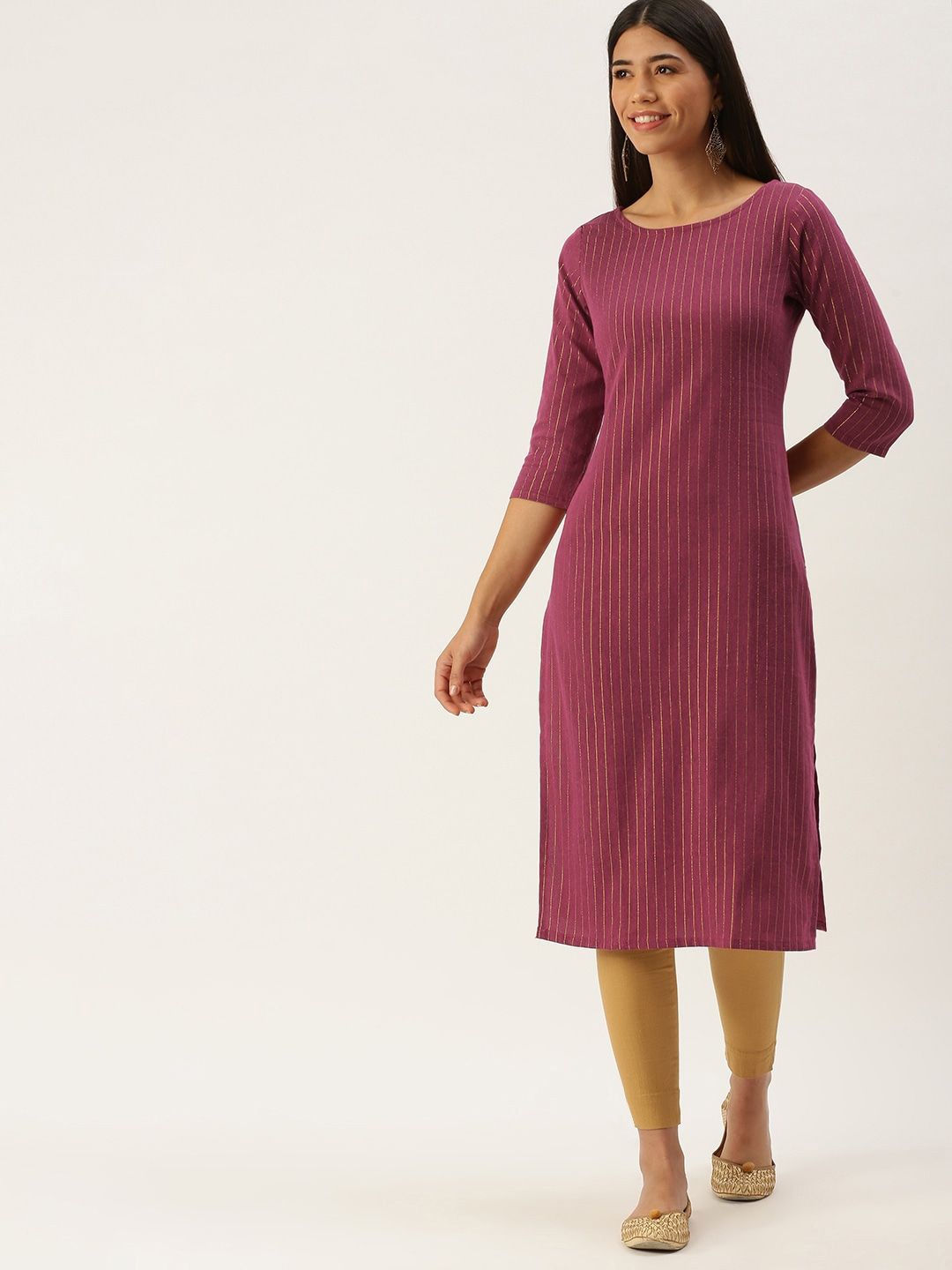 

Shaily Striped Straight Kurta, Pink