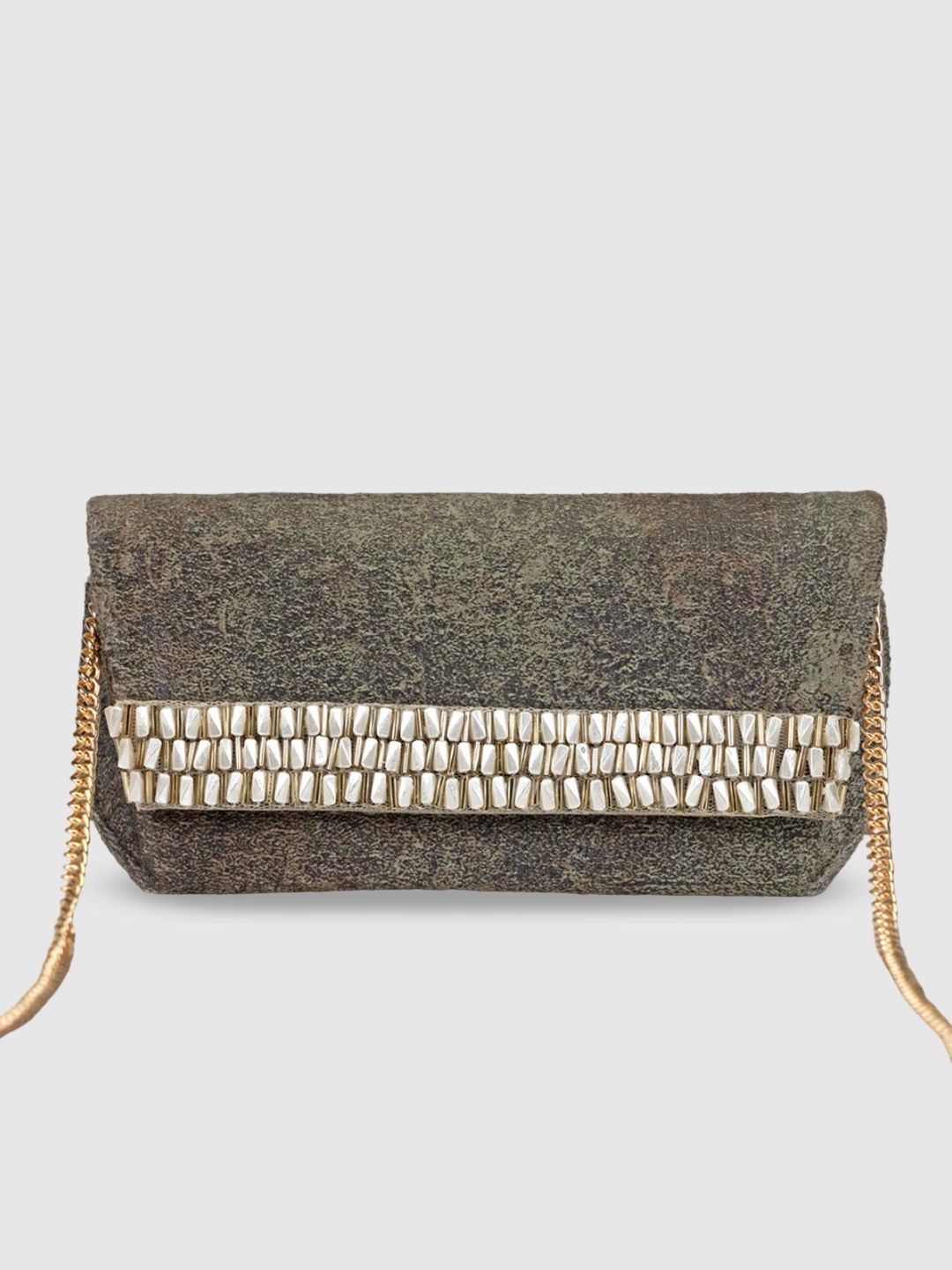 

D'oro Embellished Structured Sling Bag, Green