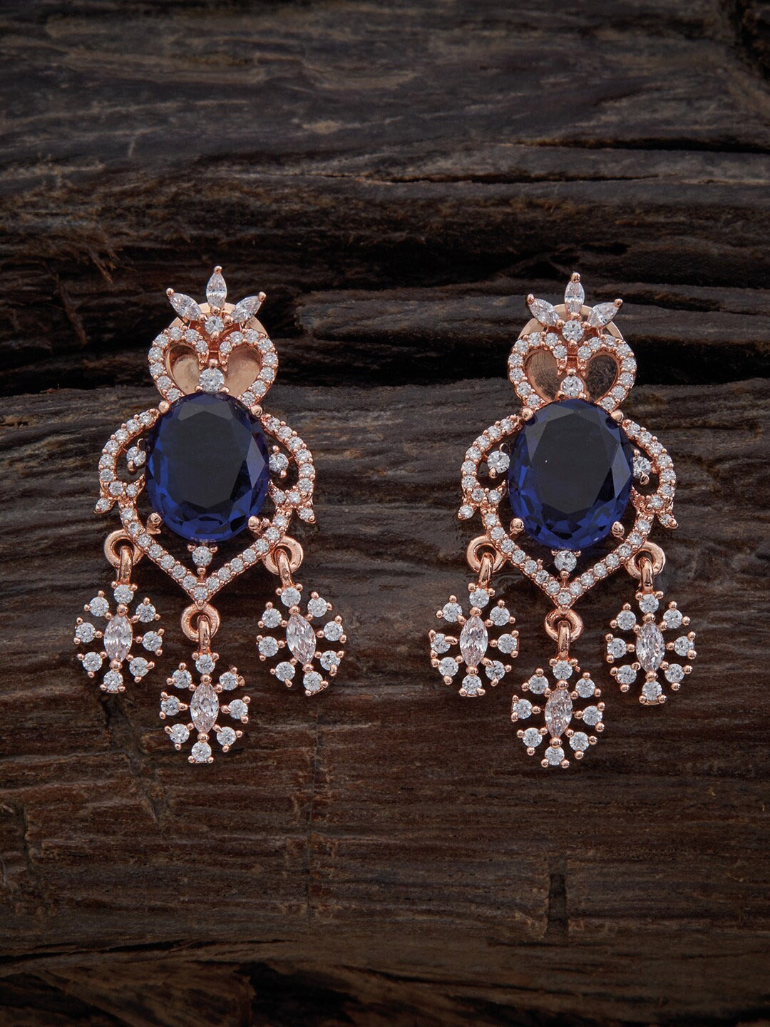 

Kushal's Fashion Jewellery Rose Gold-Plated Floral Design Zircon Drop Earrings