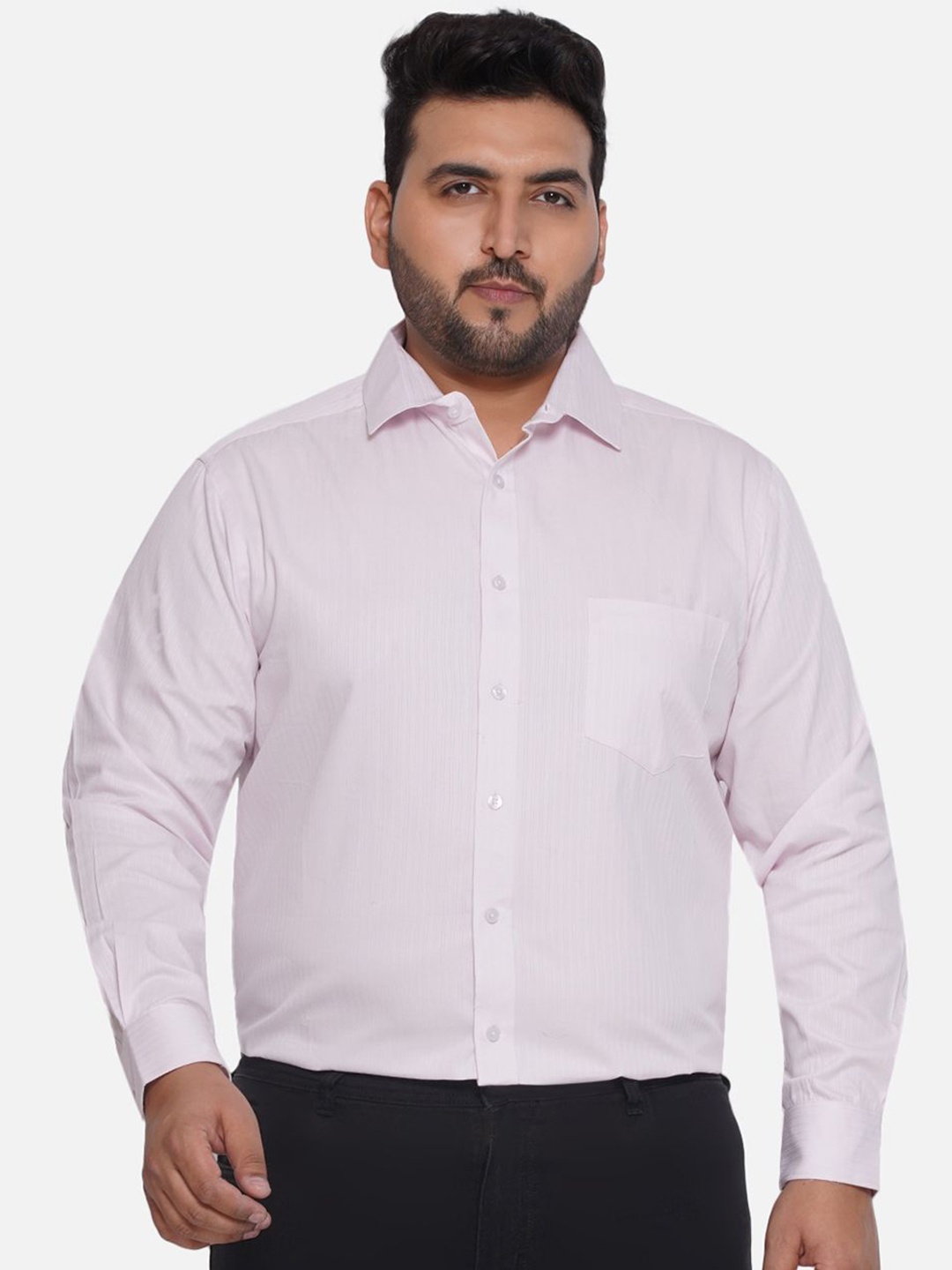 

Santonio Men Classic Spread Collar Solid Cotton Plus Size Formal Shirt, Pink