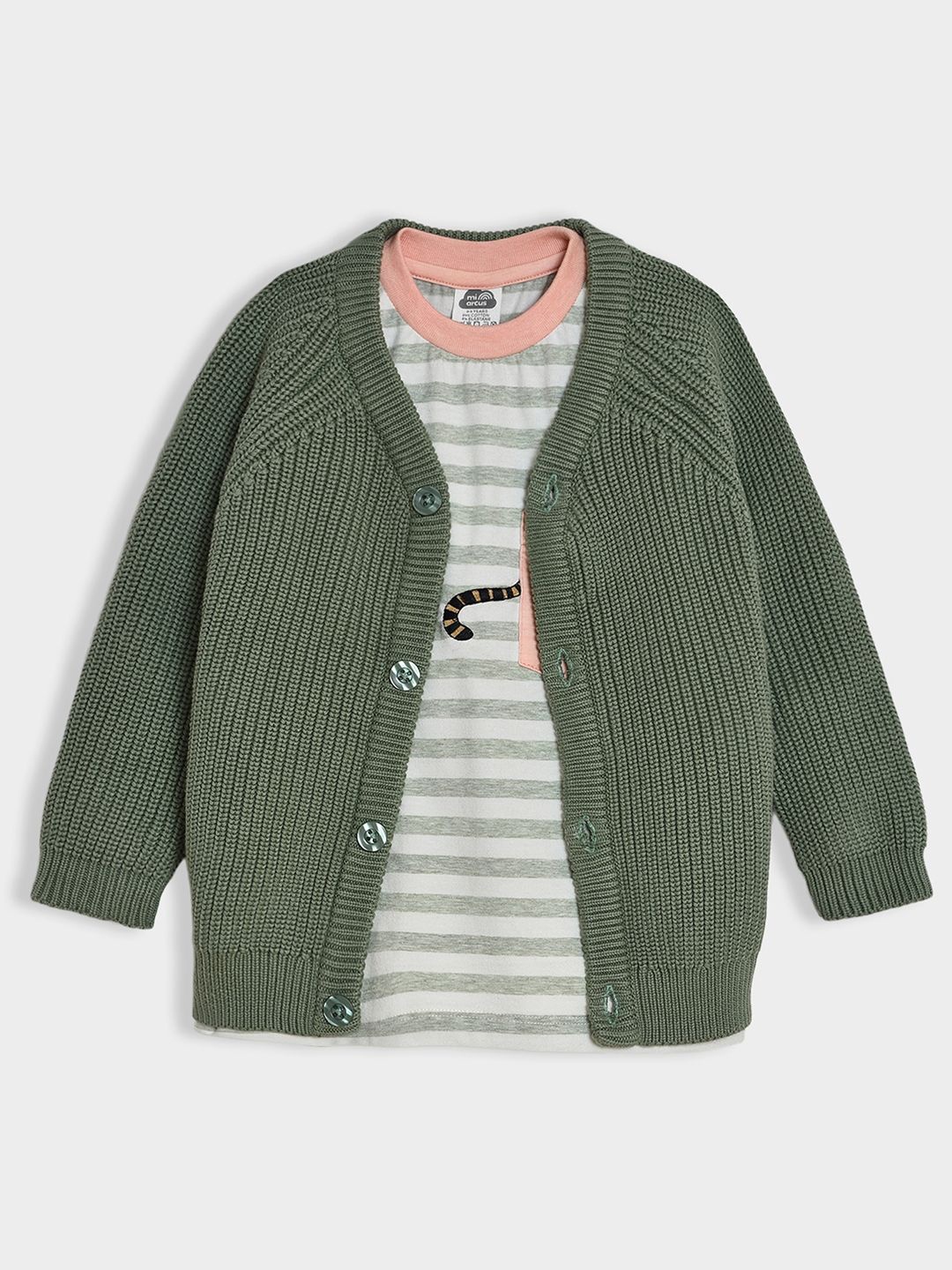 

MiArcus Set of 2 Unisex Kids Cable Knit Cardigan, Green