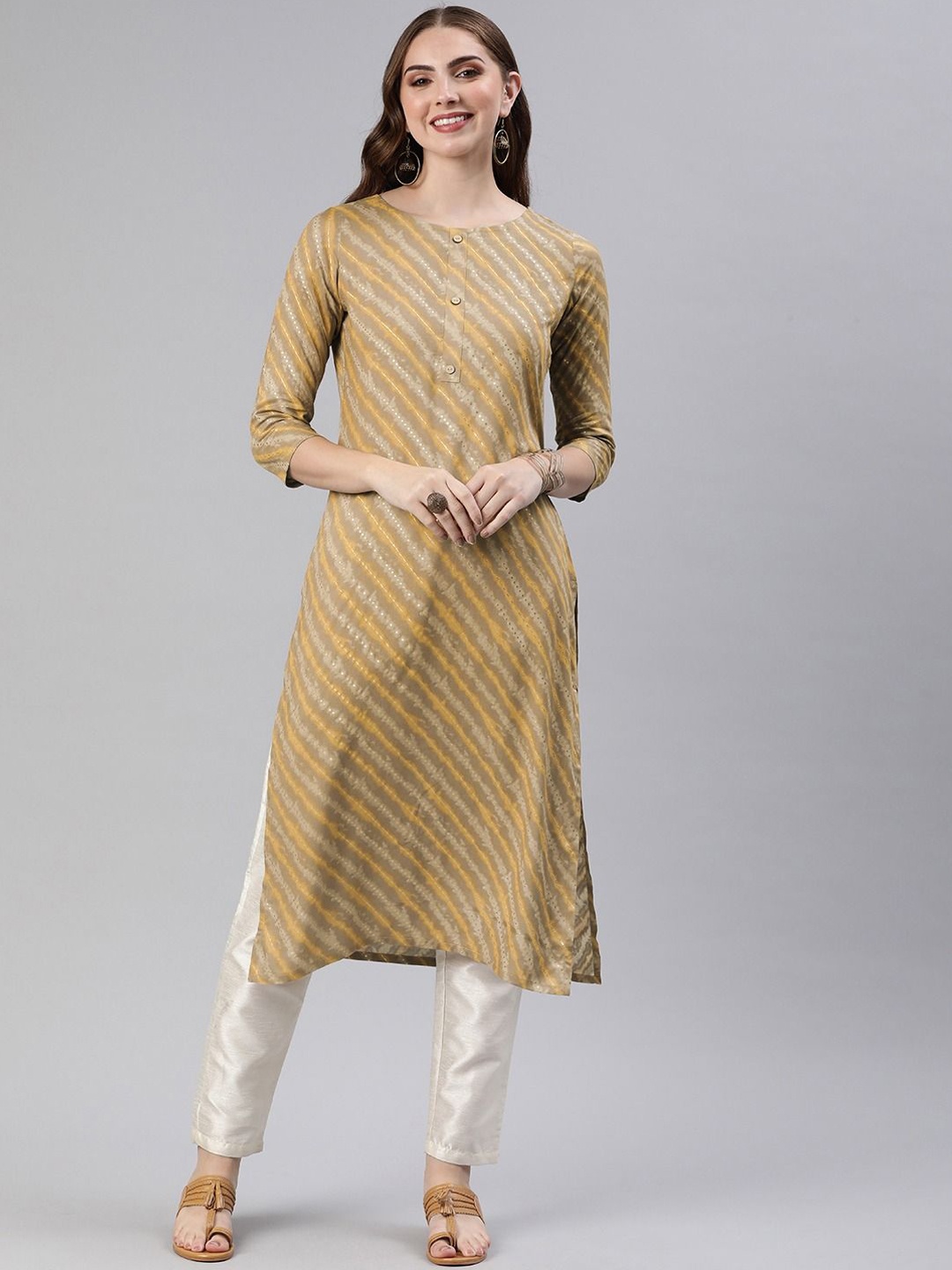 

Shaily Leheriya Printed Round Neck Straight Kurta, Brown