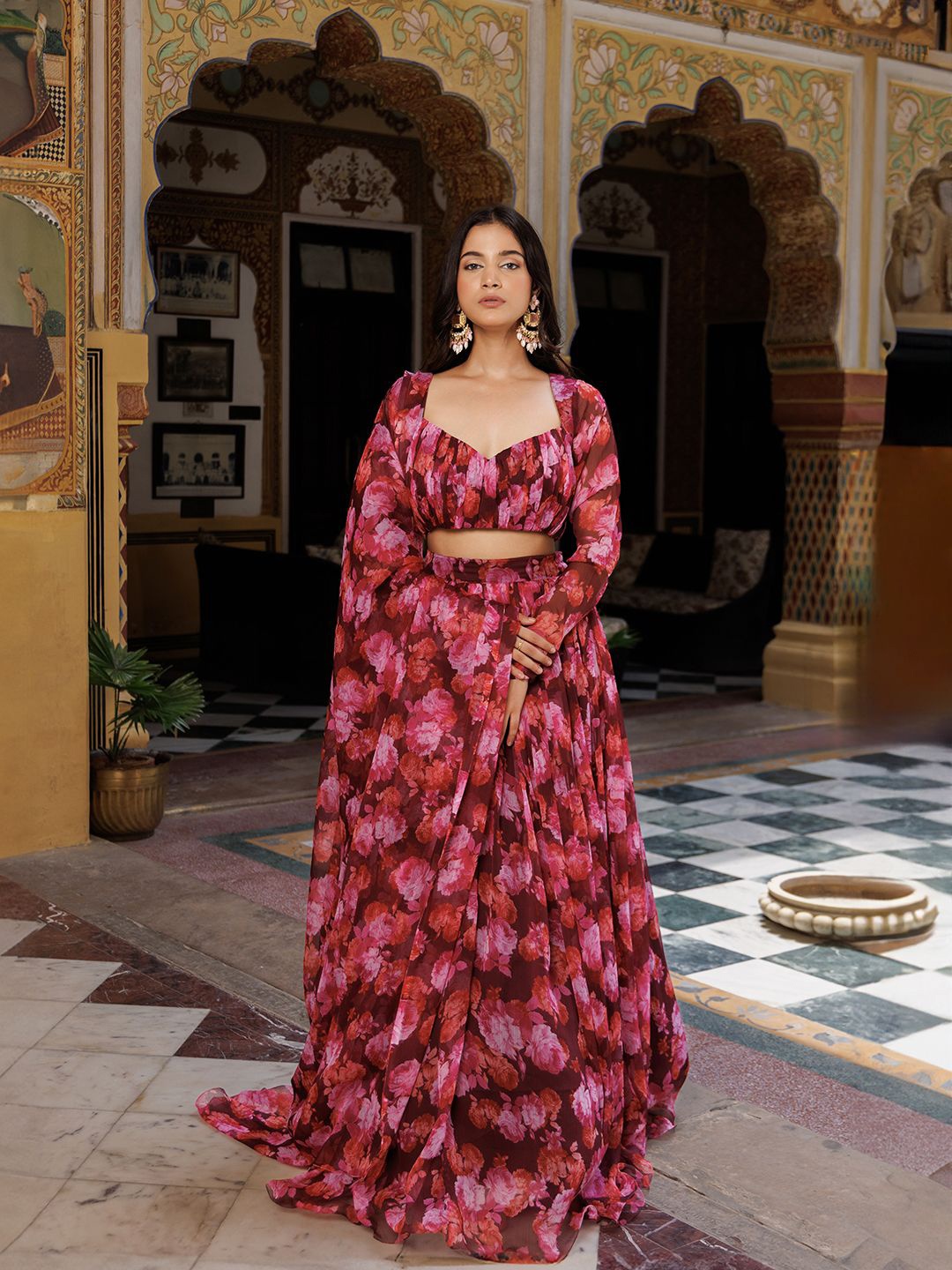 

Ragavi Printed Ready to Wear Lehenga & Blouse With Dupatta, Magenta