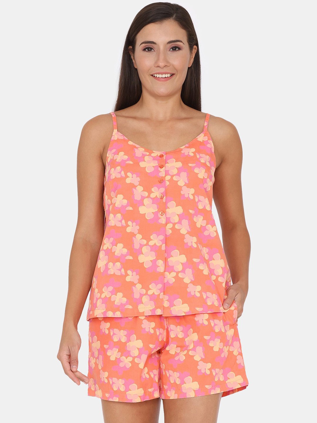 

Zivame Women Printed Night suit, Orange