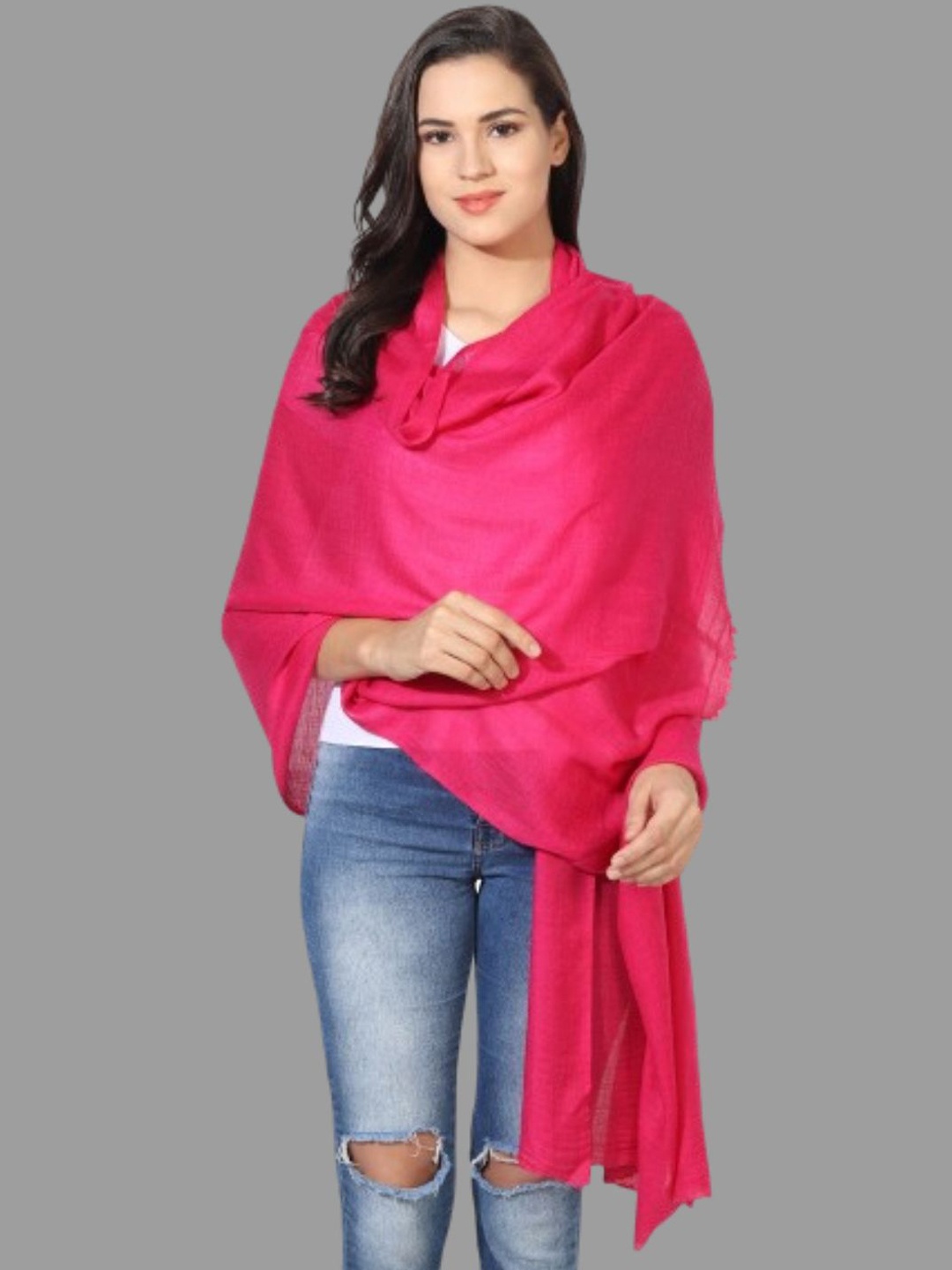 

MUFFLY Woolen Silk Shawl With Hanger, Pink