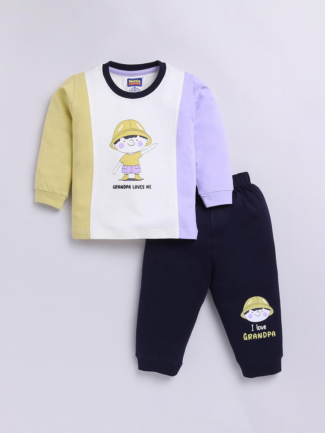 

Nottie Planet Boys Printed Round Neck Pure Cotton T-shirt With Jogger, Navy blue