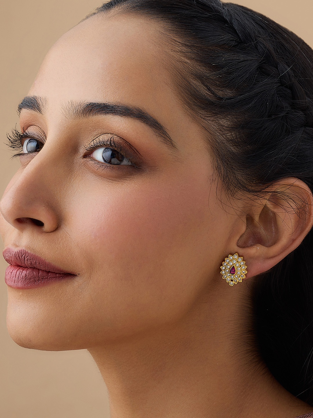 

Kushal's Fashion Jewellery 92.5 Pure Silver Gold-Plated Classic Studs Earrings