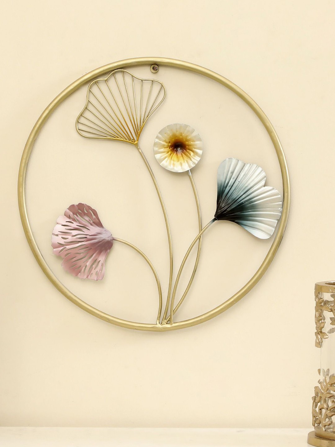 

vedas Gold Toned & Blue Round Frame Wall Decor