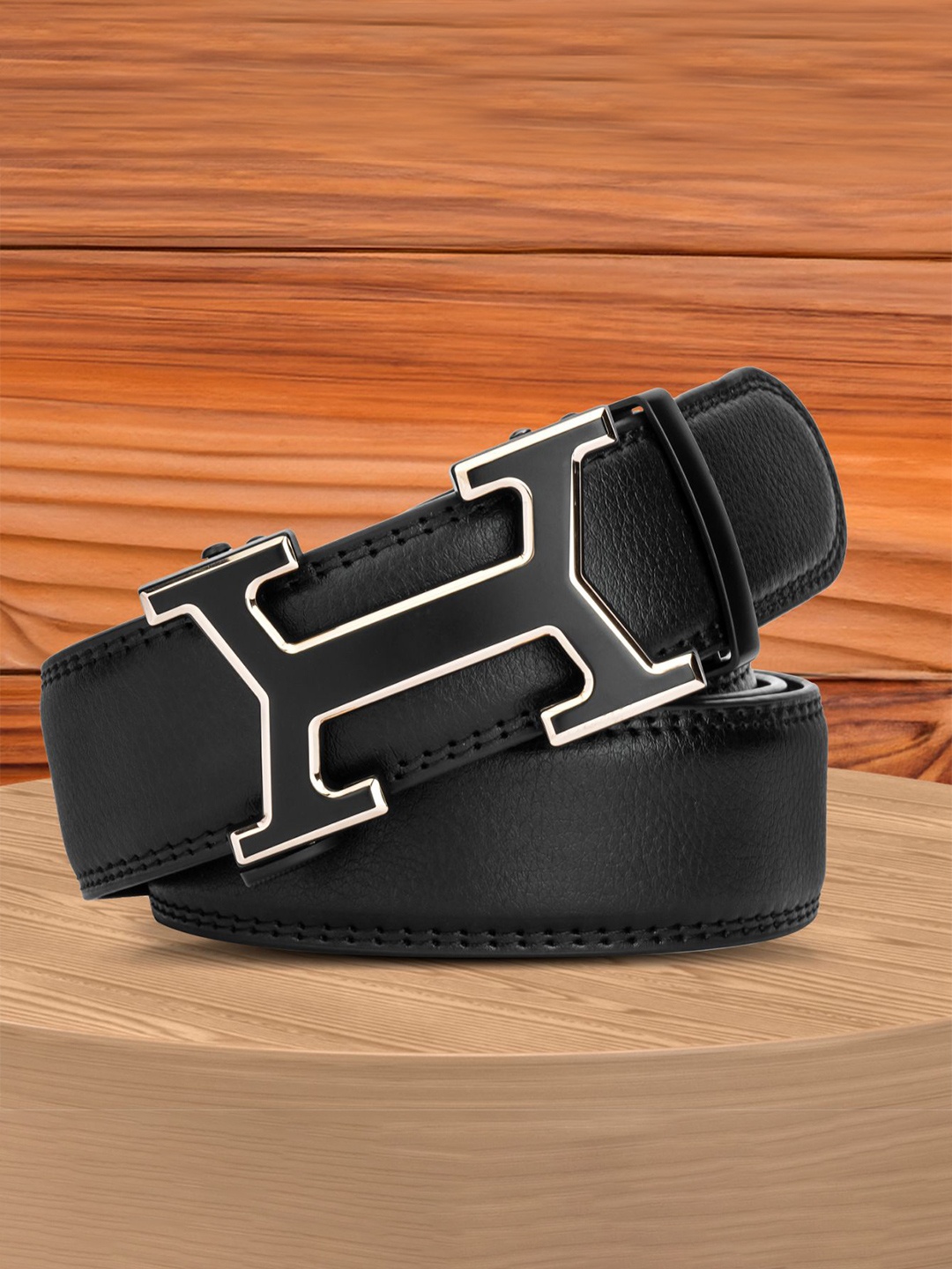 

WINSOME DEAL Men Textured Slider Buckle Closure Formal Belt, Black