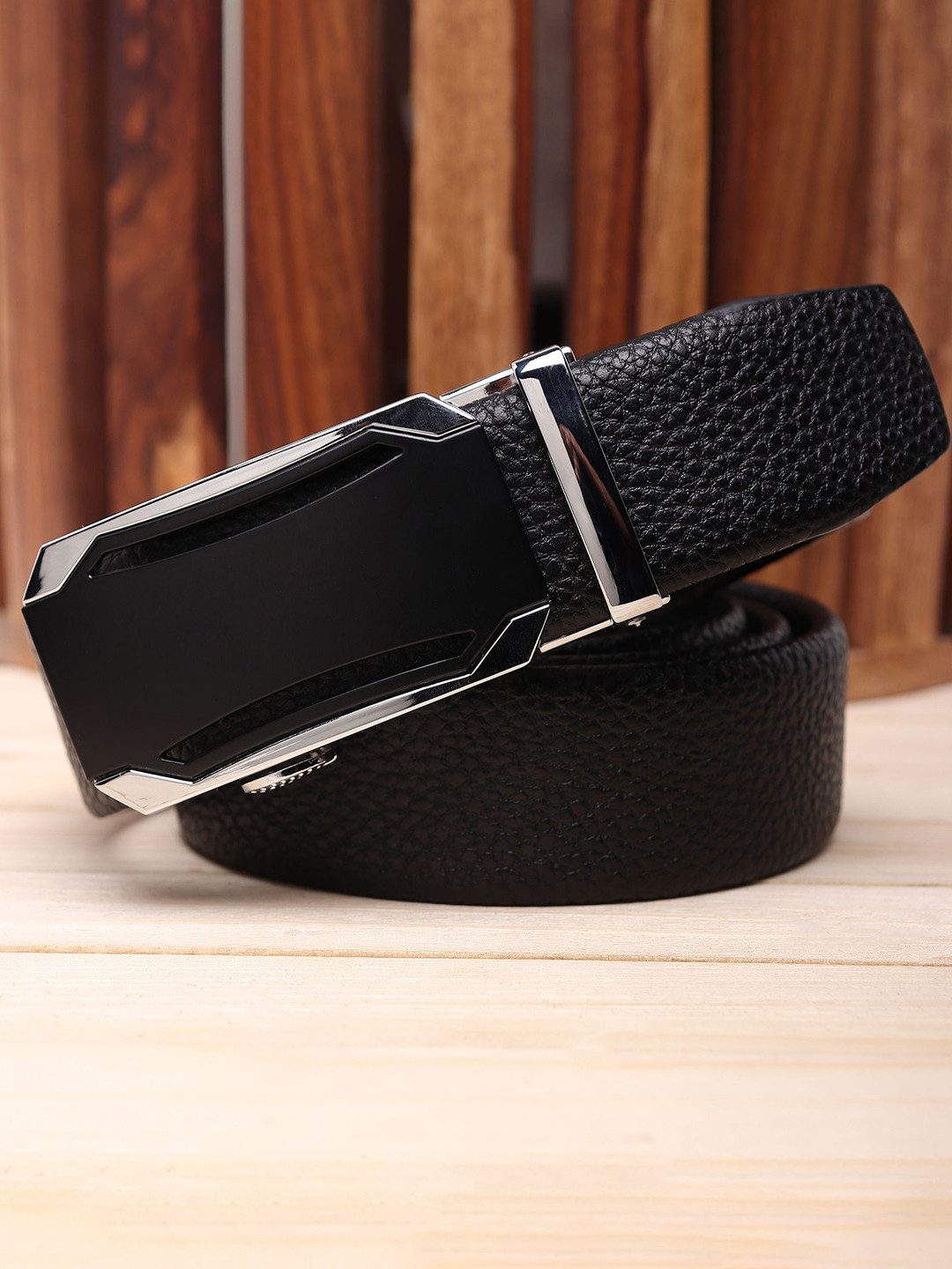 

WINSOME DEAL Men Slider Buckle Closure Textured Casual Belt, Black