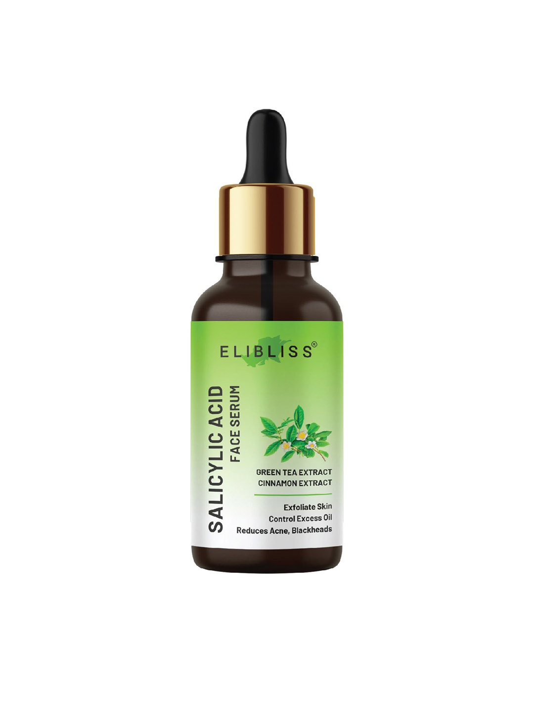 

ELIBLISS Exfoliating Green Tea & Cinnamon Extract Salicylic Acid Face Serum-30ml, Brown