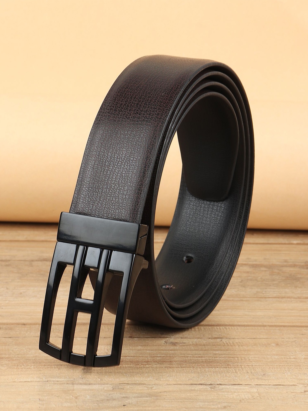 

WINSOME DEAL Men Push Pin Closure Textured Formal Belt, Brown