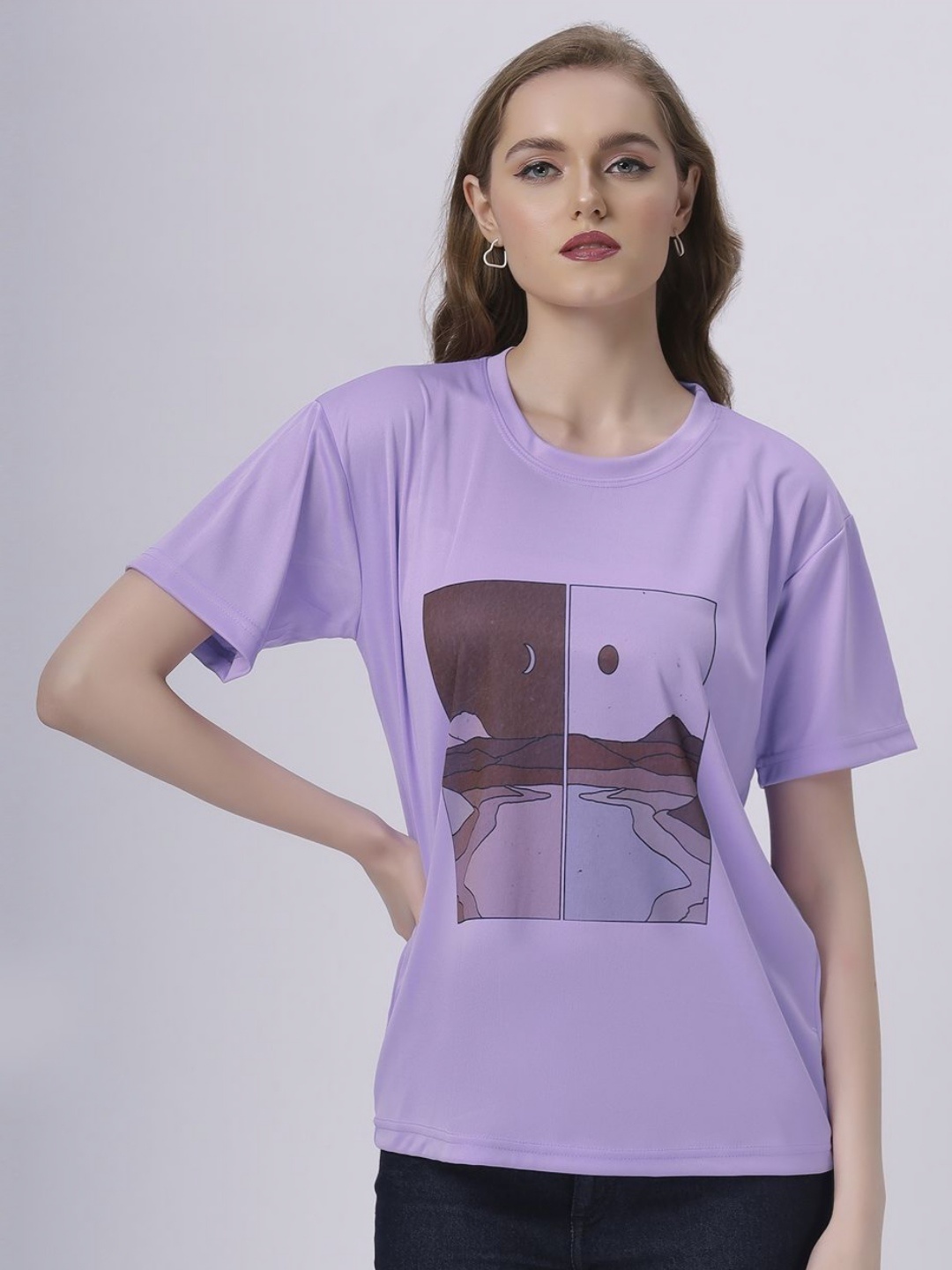 

BABA YAGA Women Printed Applique T-shirt, Purple