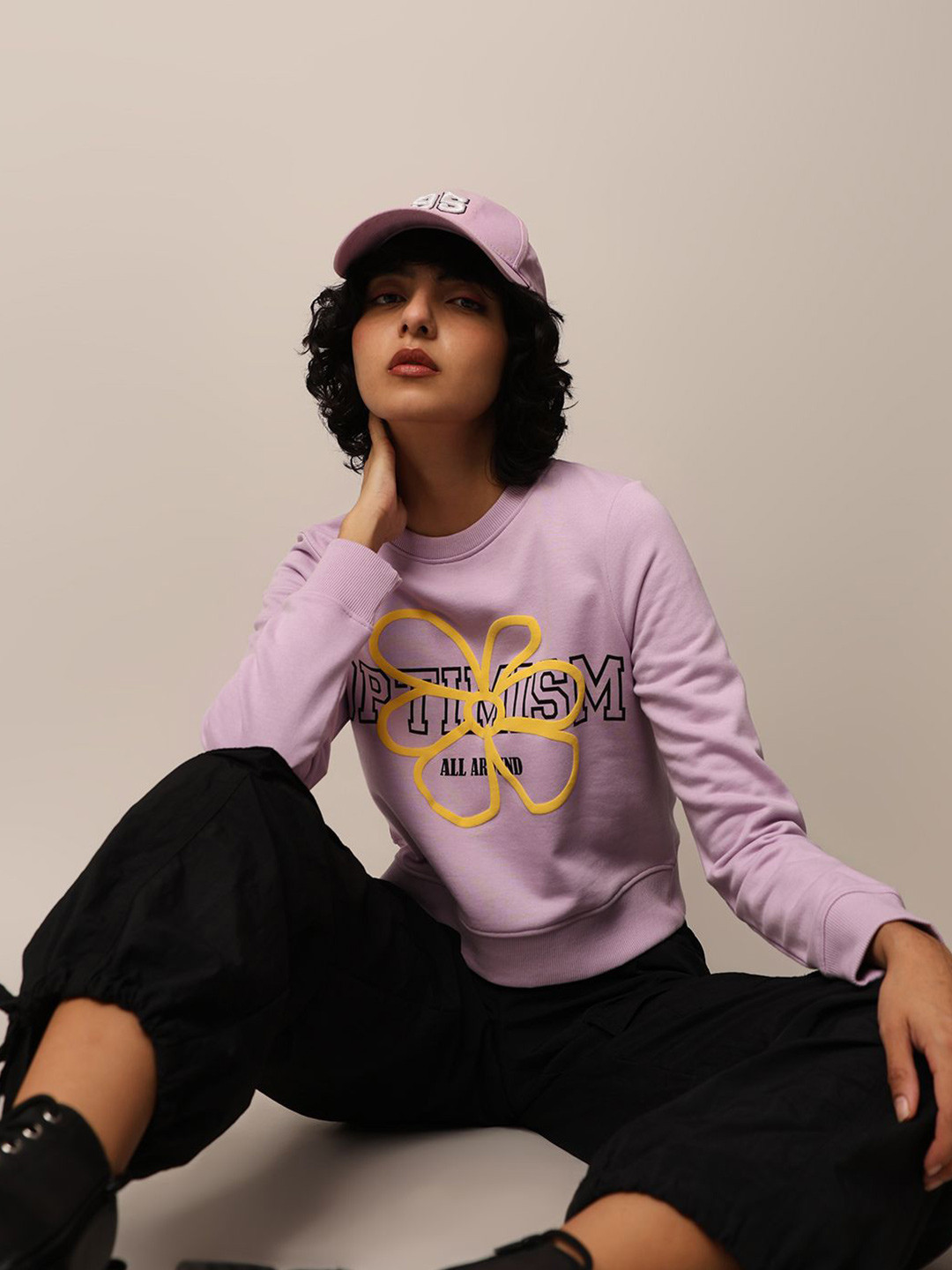 

ONLY Women Typography Printed Sweatshirt, Lavender