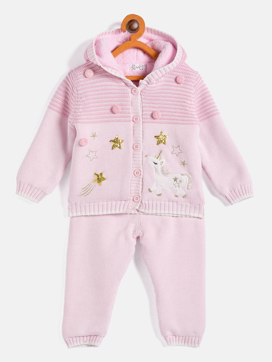 

JWAAQ Girls Self Design Hooded Sweatshirt With Joggers, Pink