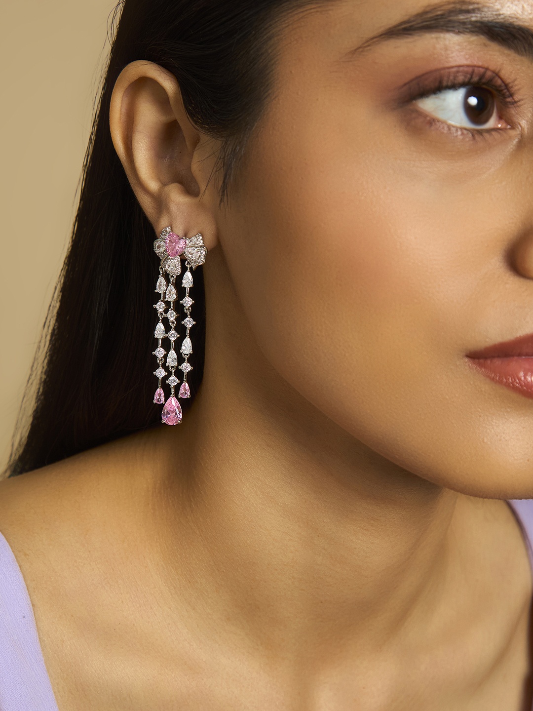 

Kushal's Fashion Jewellery Rhodium-Plated Cubic Zirconia Teardrop Shaped Drop Earrings, Silver