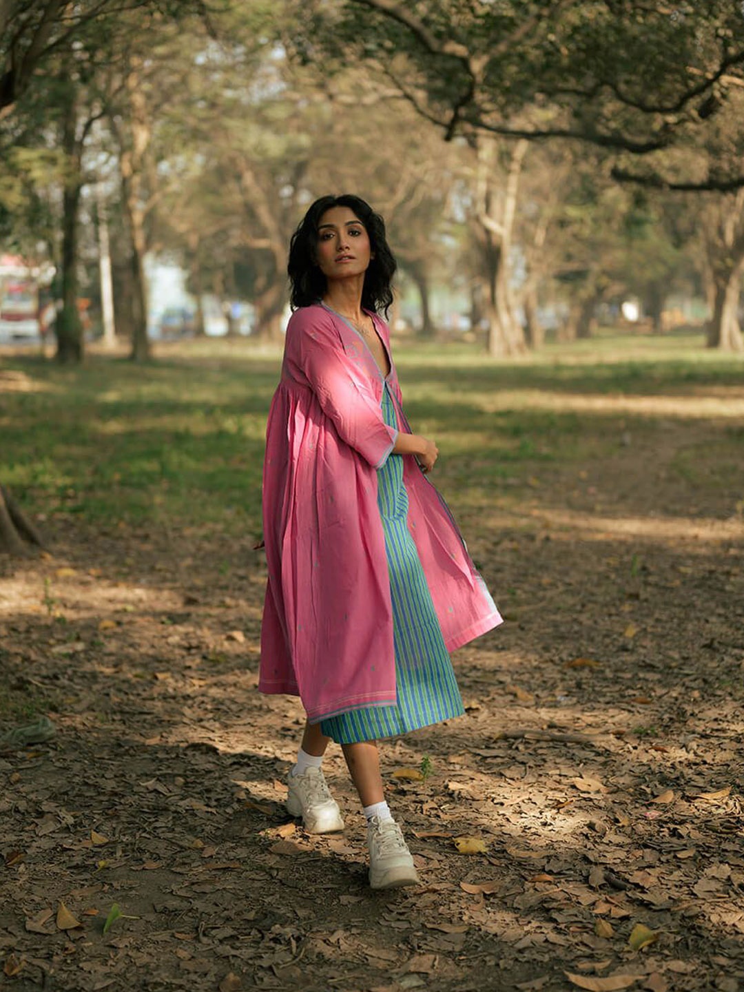 

Bhomra Layered Pure Cotton A-Line Midi Dress, Pink