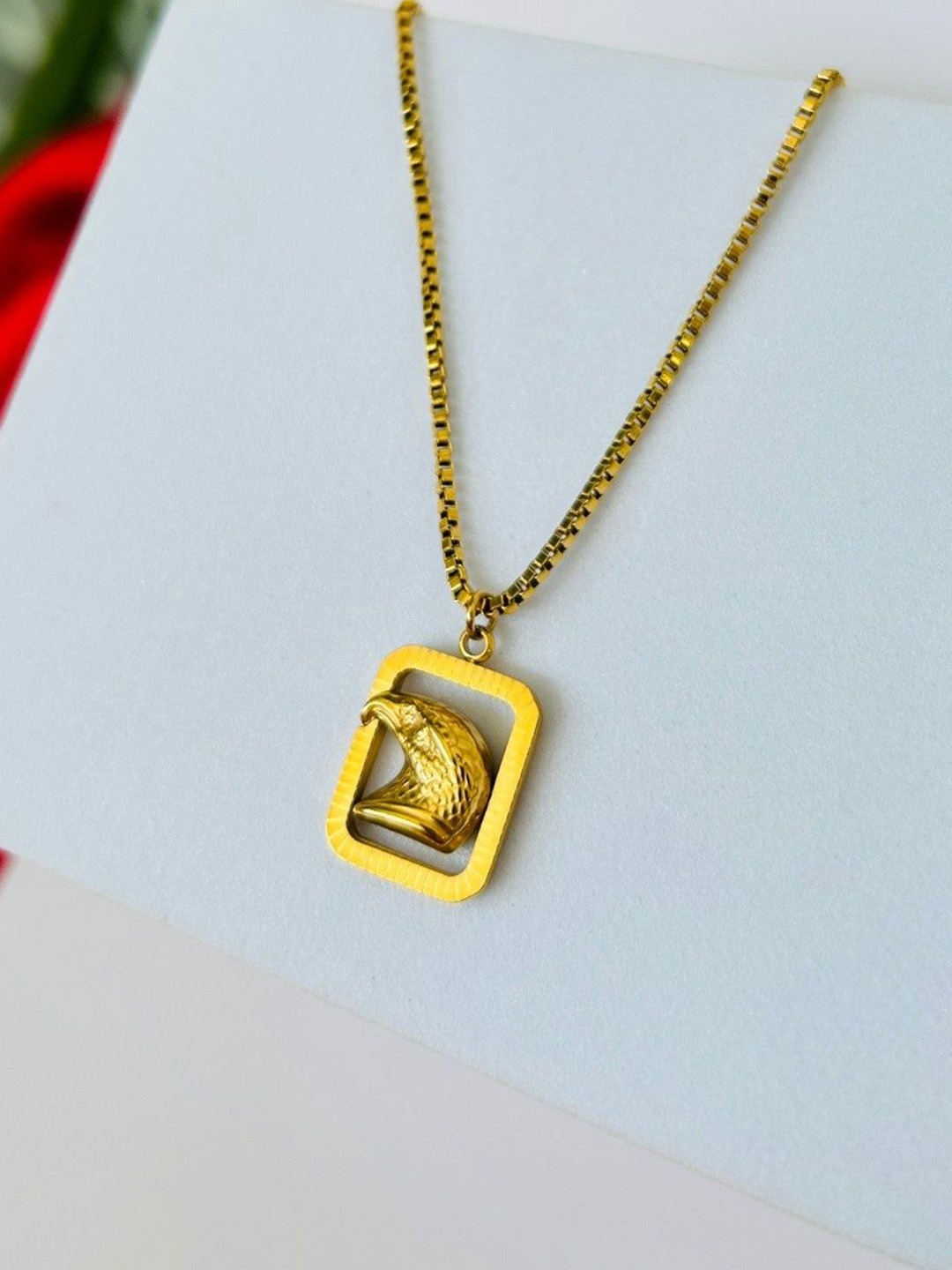 

AMADA JEWELS Square Eagle Pendant With Chain, Gold