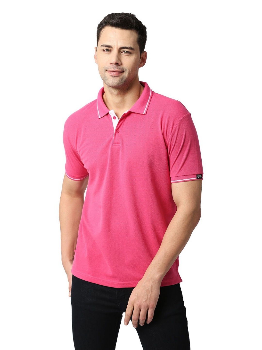 

Wear Your Opinion Men Premium Pique Tipped Polo, Pink