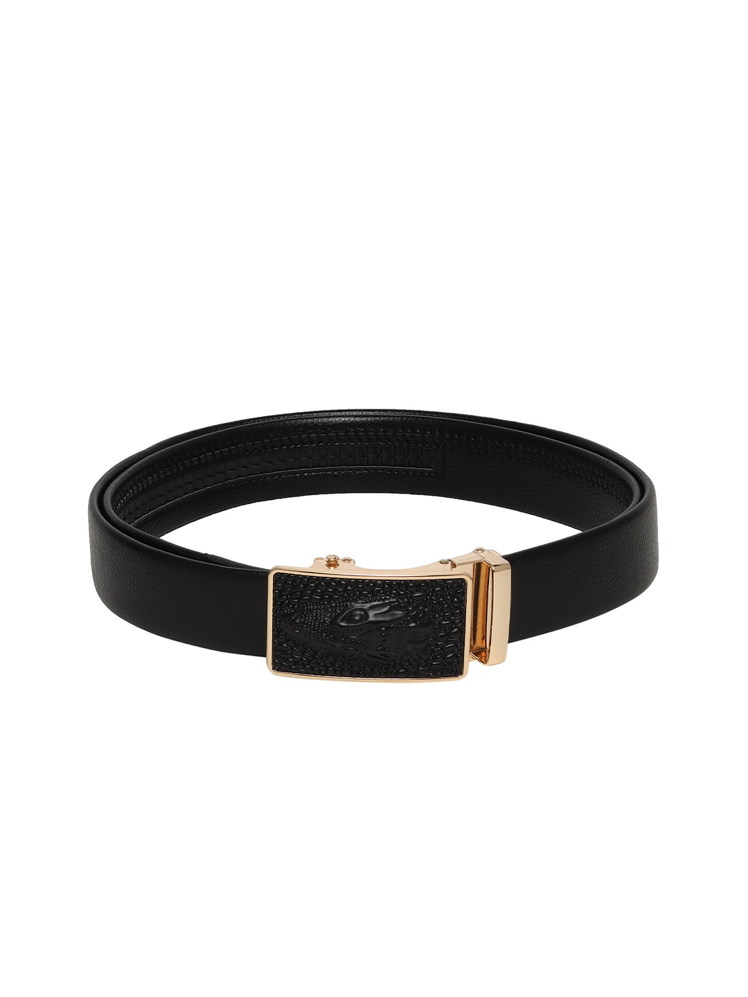 

WINSOME DEAL Men Slider Buckle Closure Textured Formal Belt, Black