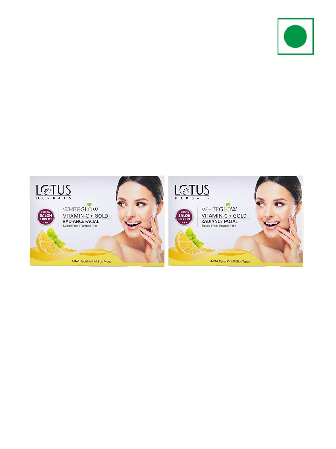 

Lotus Herbals Set Of 2 WhiteGlow Vitamin C + Gold Radiance 4 in 1 Facial Kit- 57g Each, Yellow