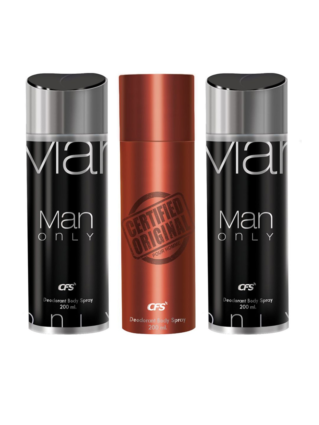 

CFS Set of 2 Man Only & 2 Pcs Certified Original Brown Deodorants Body Spray -200ml Each, Black