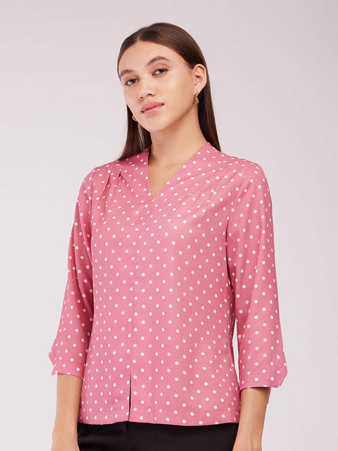 

FableStreet Women Printed Polka Dots Opaque Woven Top, Pink