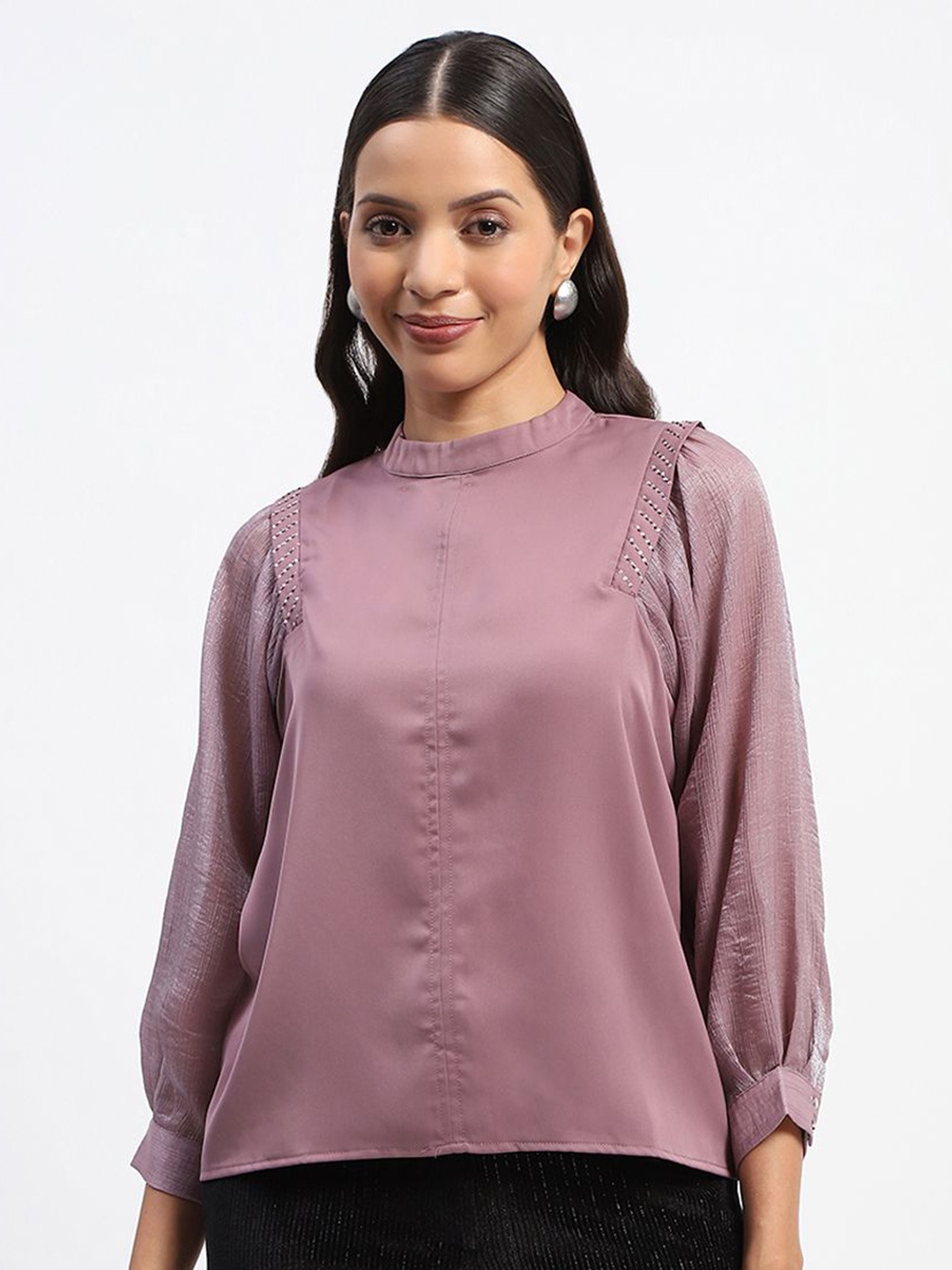 

Madame Women Solid Round Neck Top, Mauve