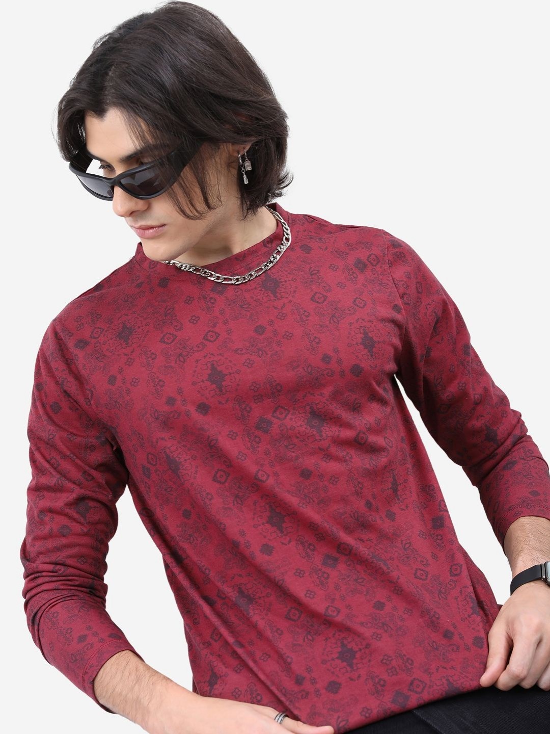 

HIGHLANDER Men Henley Neck Pockets T-shirt, Maroon