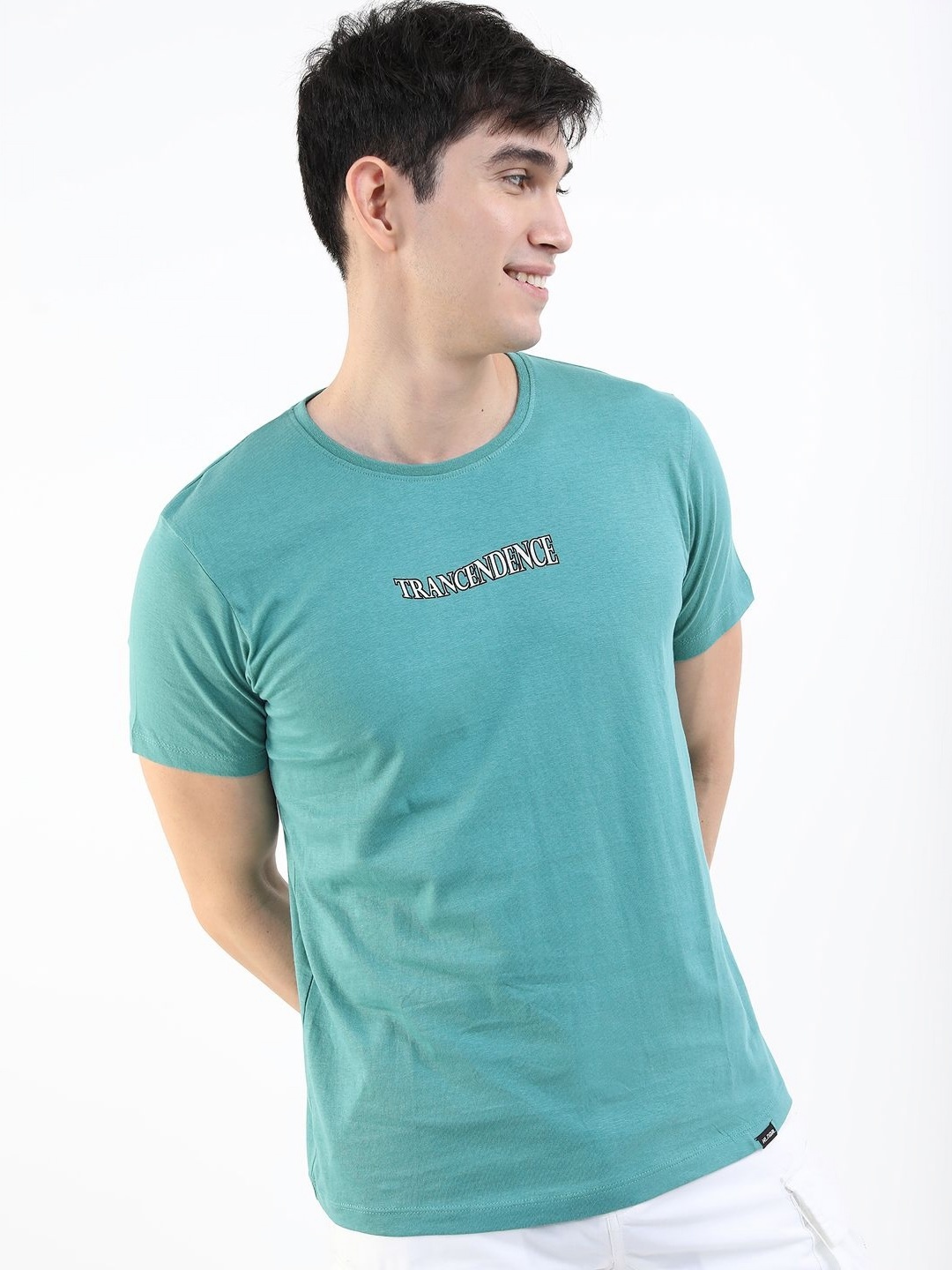 

HIGHLANDER Men Printed V-Neck Applique Slim Fit T-shirt, Teal