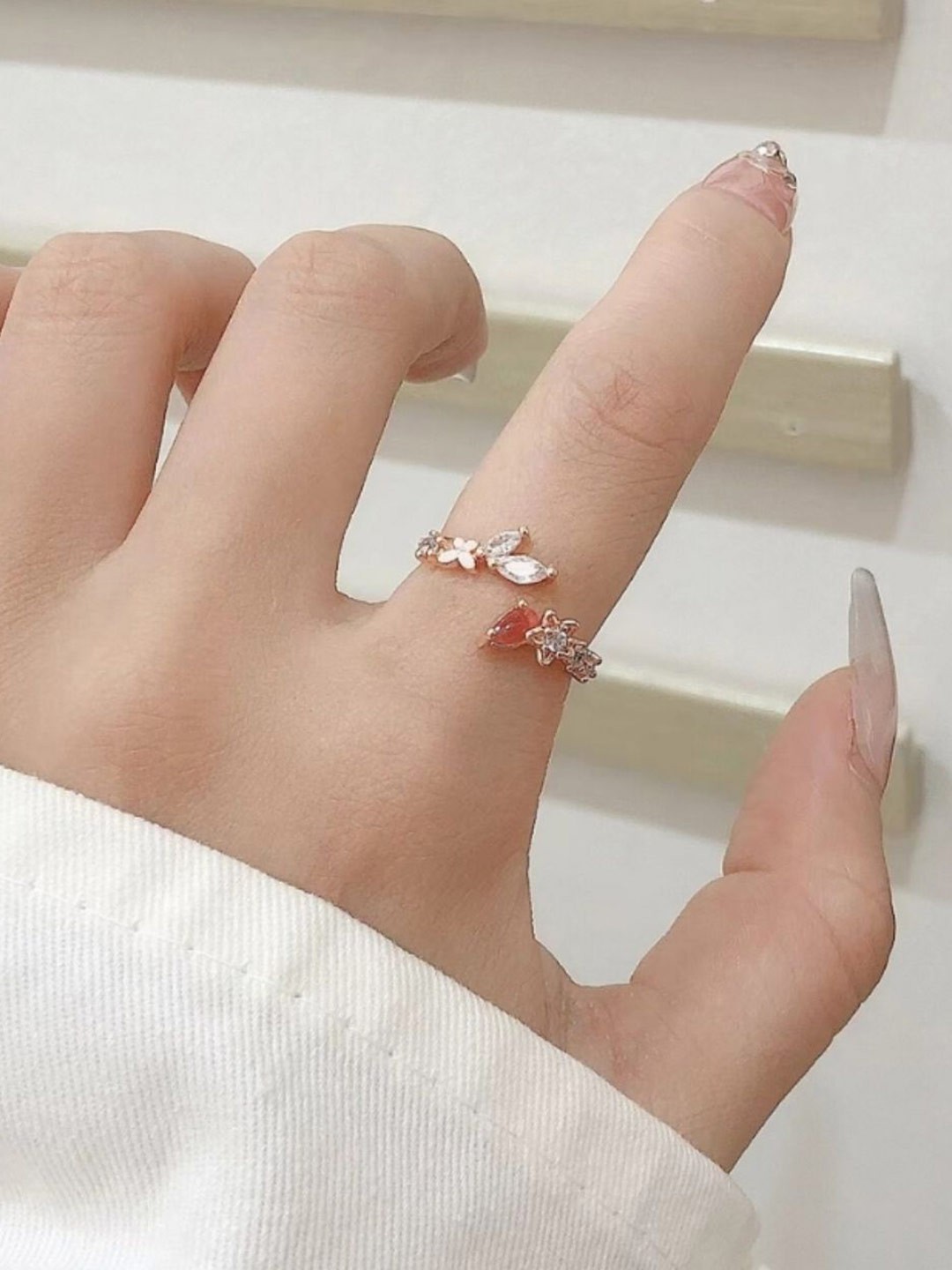 

SALTY Rose Gold-Plated Crystal Stone Studded Finger Ring