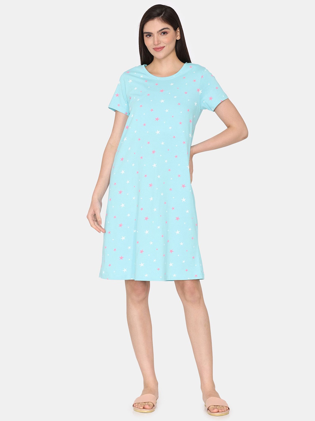 

Zivame Printed Everyday Nightdress, Blue