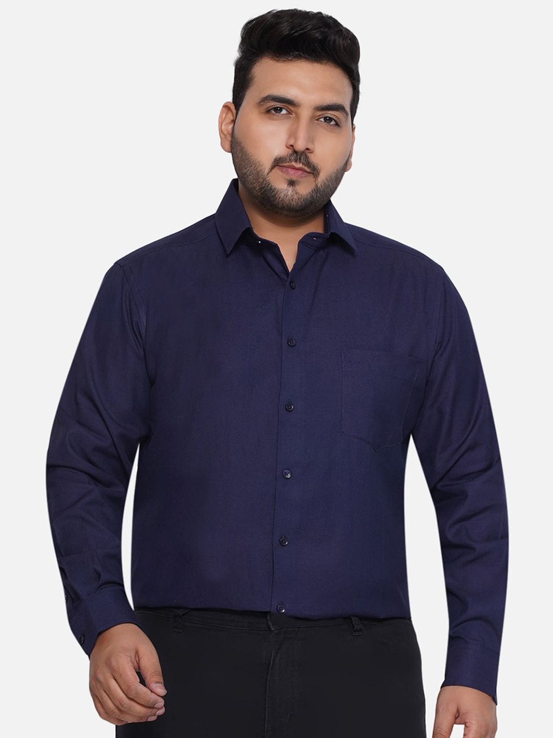 

Santonio Men Classic Spread Collar Solid Cotton Plus Size Formal Shirt, Navy blue