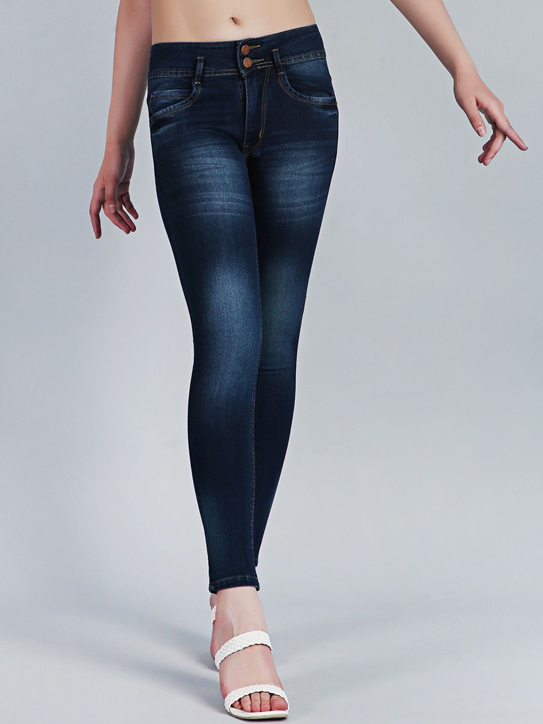 

Texco Women Comfort Slim Fit Heavy Fade Stretchable Jeans, Navy blue