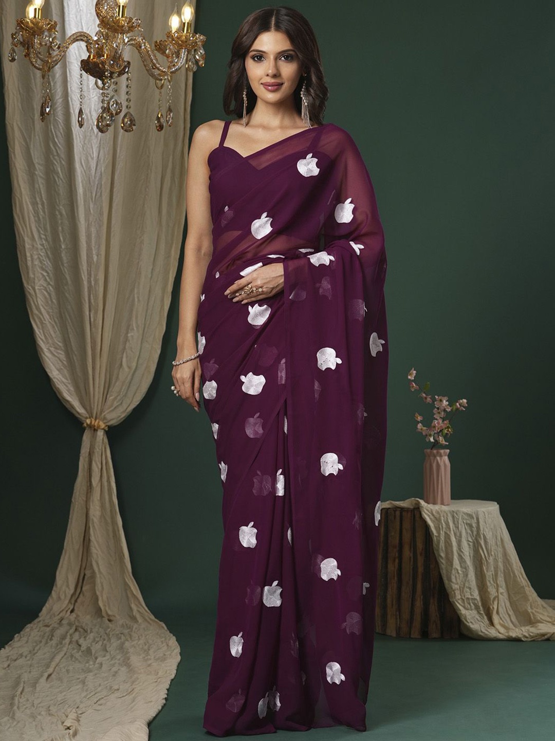 

Saree mall Mirror Work Poly Georgette Sarees, Magenta