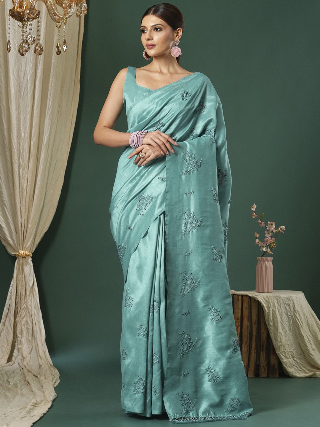 

Saree mall Embroidered Embellished Saree, Blue