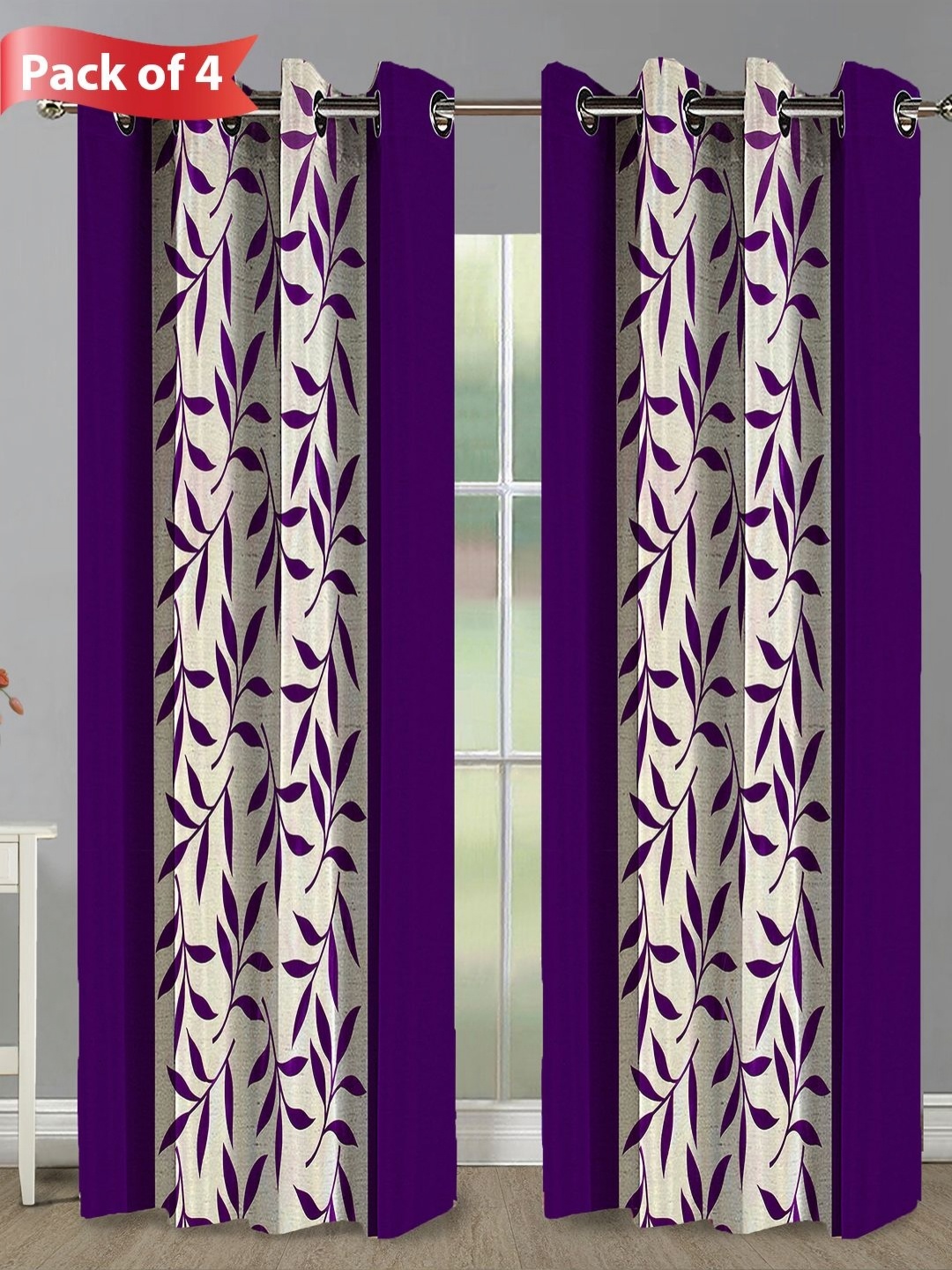 

Aura Purple & White Set of 4 Floral Room Darkening Door Curtains