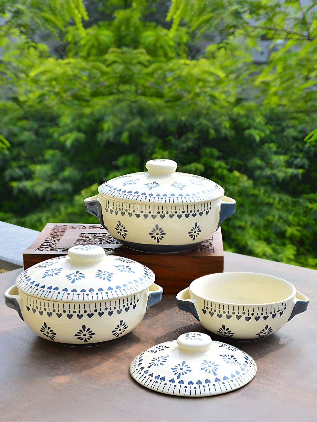 

StyleMyWay 3Pcs Off White Textured Donga With Lid