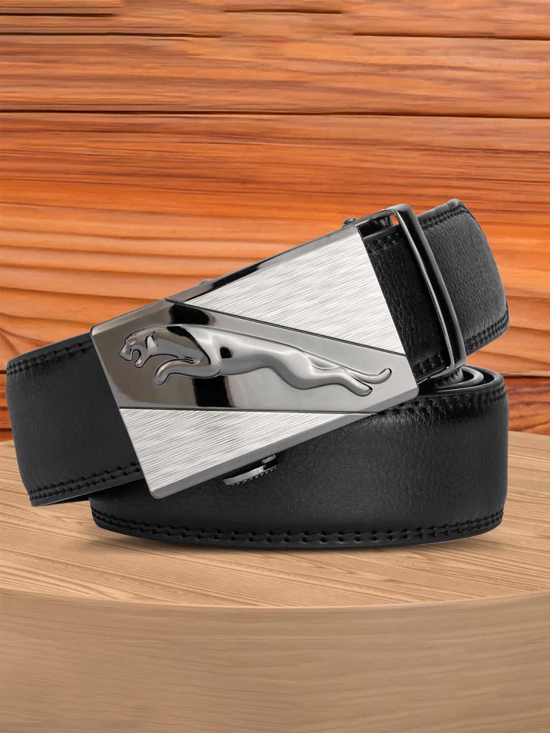 

WINSOME DEAL Men Textured Slider Buckle Closure Formal Belt, Black